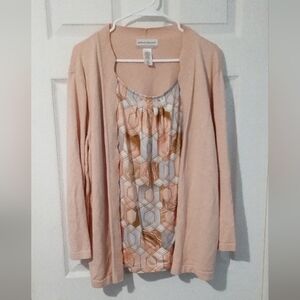 Alfred Dunner 2fer Blouse with Peach and Gold Geometric Design
